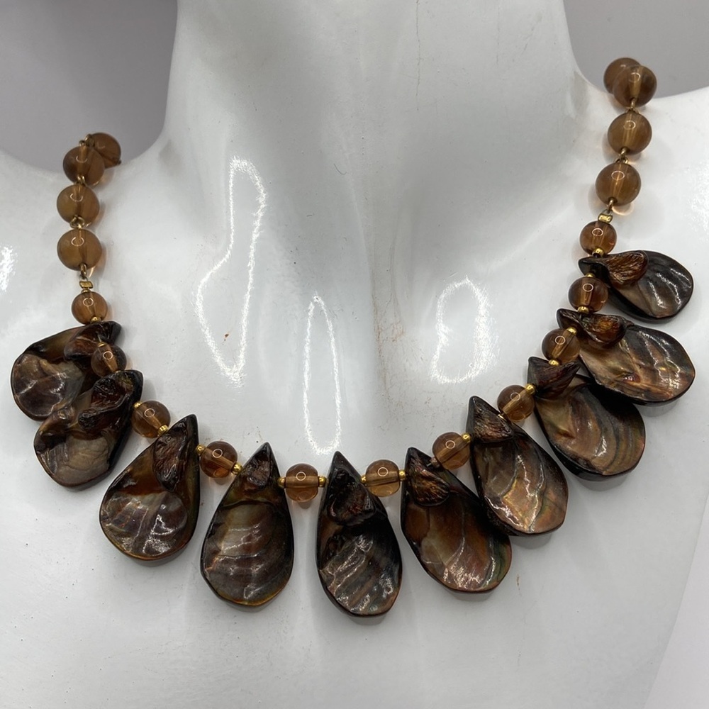 Brown Shell Beaded Necklace 19”L